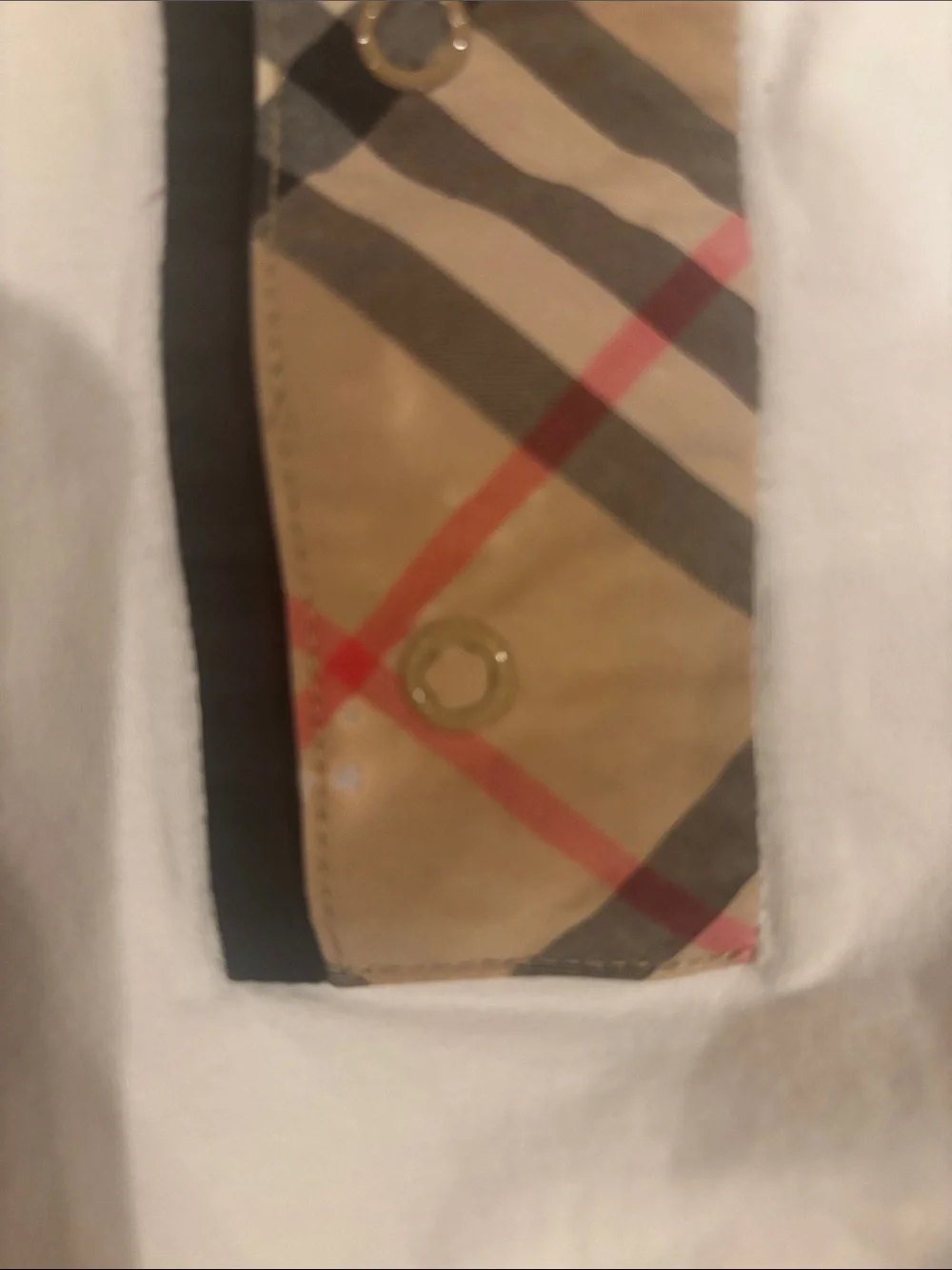 Burberry White Baby One-Piece with Signature Plaid Trim -Damaged
